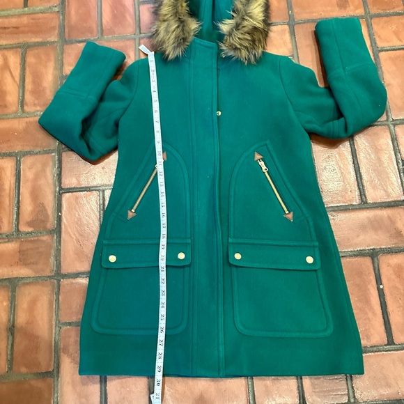J.Crew Women's Green Italian Stadium-Cloth Wool Chateau Parka Hooded Coat Sz 0 - Picture 3 of 7